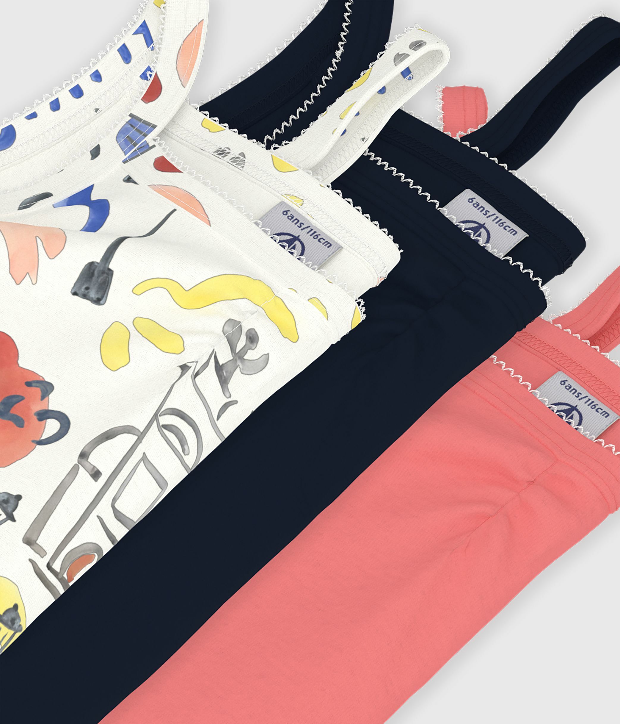 Pack of children's strappy Opera print cotton tops