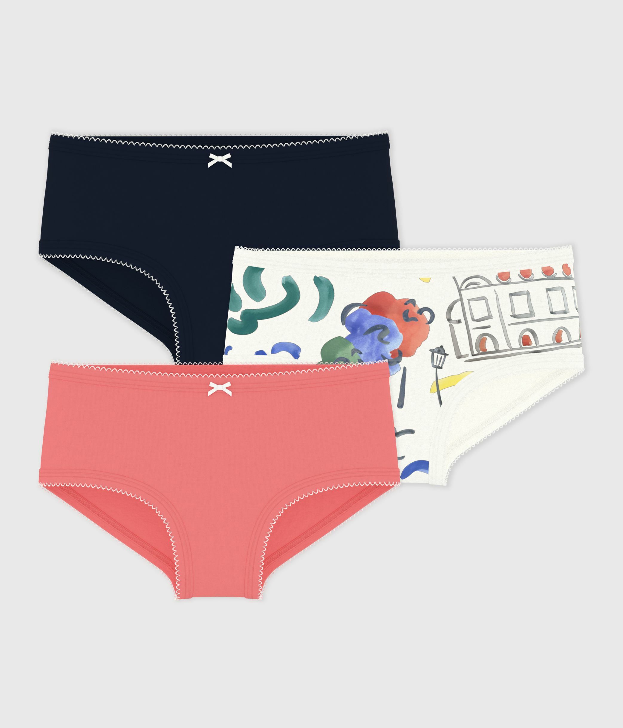 Pack of children's high-waisted printed cotton pants