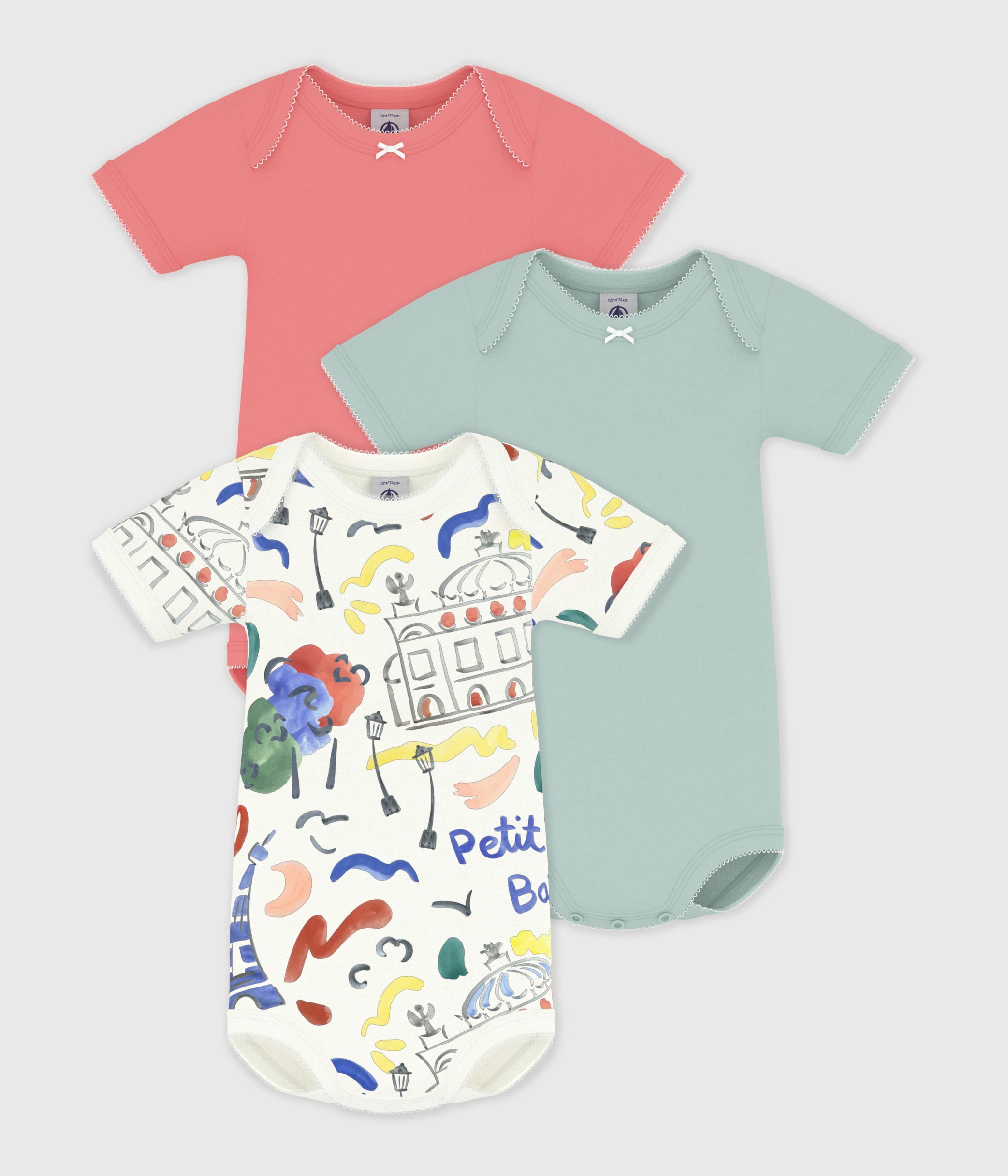 Pack of babies' short-sleeved Opera   print cotton bodies