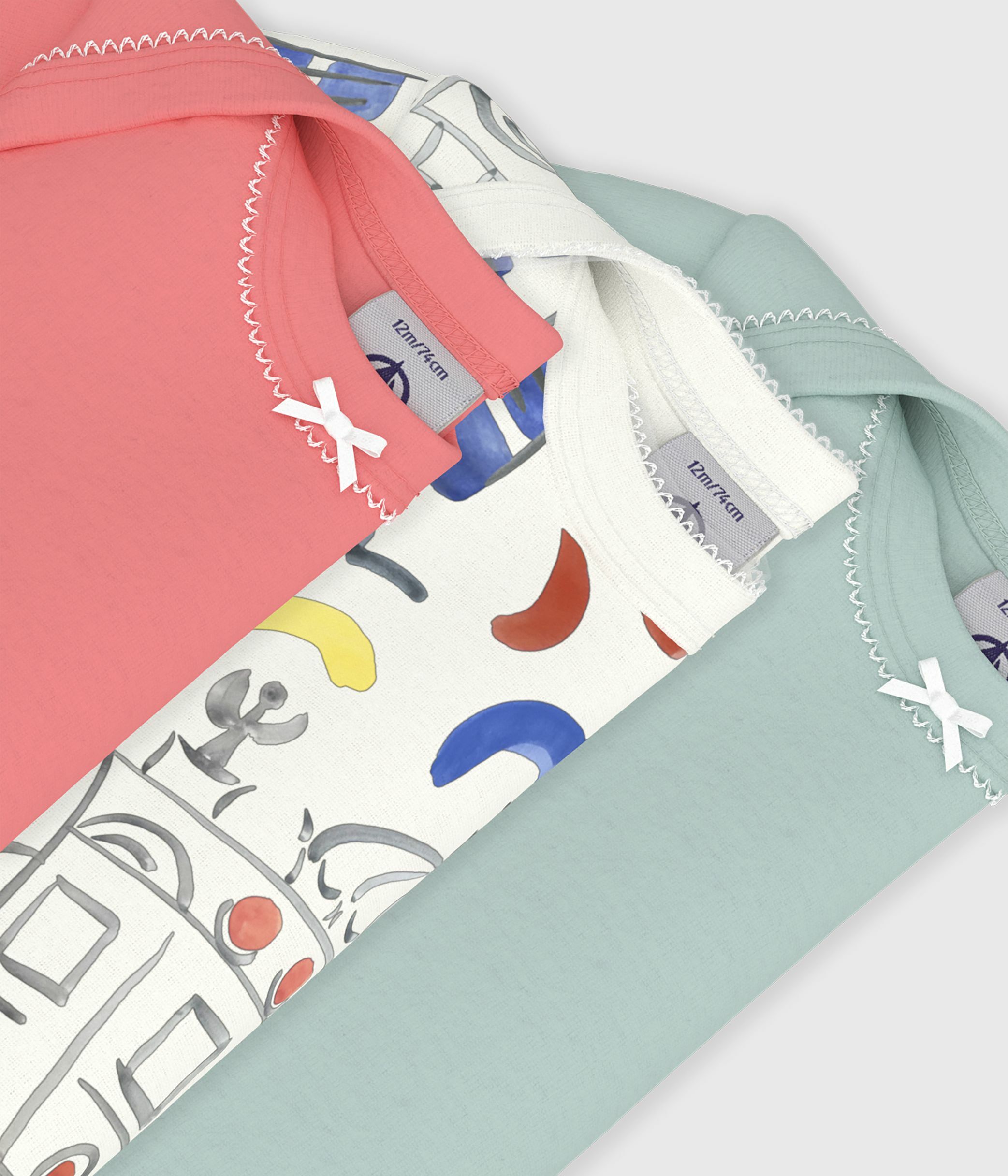 Pack of babies' short-sleeved Opera   print cotton bodies